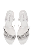 Women's White Ankle Strap Stone Thin Heel Sandals | Derimod Women's White Ankle Strap Stone Thin Heel Sandals | Derimod