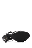 Kadın Siyah Bilekten Bantlı Taşlı İnce Topuklu Sandalet | Derimod Kadın Siyah Bilekten Bantlı Taşlı İnce Topuklu Sandalet | Derimod