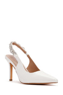 Kadın Beyaz Taşlı Arkası Açık İnce Topuklu Ayakkabı | Derimod Kadın Beyaz Taşlı Arkası Açık İnce Topuklu Ayakkabı | Derimod
