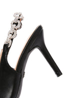 Kadın Siyah Taşlı Arkası Açık İnce Topuklu Ayakkabı | Derimod Kadın Siyah Taşlı Arkası Açık İnce Topuklu Ayakkabı | Derimod