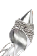 Kadın Gümüş Arkası Açık Yüksek Topuklu Taşlı Stiletto | Derimod Kadın Gümüş Arkası Açık Yüksek Topuklu Taşlı Stiletto | Derimod