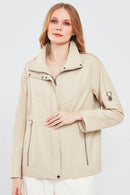 Luisa Women's Beige Oversize Leather Coat | Derimod Luisa Women's Beige Oversize Leather Coat | Derimod