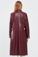 Colette Women's Burgundy Crocodile Patterned Leather Coat | Derimod Colette Women's Burgundy Crocodile Patterned Leather Coat | Derimod