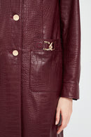 Colette Women's Burgundy Crocodile Patterned Leather Coat | Derimod Colette Women's Burgundy Crocodile Patterned Leather Coat | Derimod