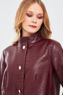 Colette Women's Burgundy Crocodile Patterned Leather Coat | Derimod Colette Women's Burgundy Crocodile Patterned Leather Coat | Derimod