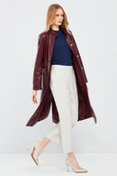 Colette Women's Burgundy Crocodile Patterned Leather Coat | Derimod Colette Women's Burgundy Crocodile Patterned Leather Coat | Derimod