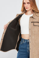 Amalfi Women's Beige Shirt Style Suede Leather Jacket | Derimod Amalfi Women's Beige Shirt Style Suede Leather Jacket | Derimod