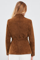 Margo Women's Brown Shirt Collar Suede Leather Jacket | Derimod Margo Women's Brown Shirt Collar Suede Leather Jacket | Derimod