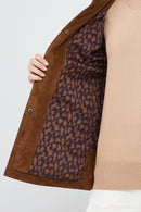 Margo Women's Brown Shirt Collar Suede Leather Jacket | Derimod Margo Women's Brown Shirt Collar Suede Leather Jacket | Derimod