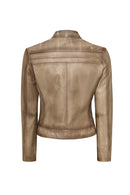 Jody Women's Beige Natural Short Leather Jacket | Derimod Jody Women's Beige Natural Short Leather Jacket | Derimod