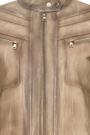 Jody Women's Beige Natural Short Leather Jacket | Derimod Jody Women's Beige Natural Short Leather Jacket | Derimod