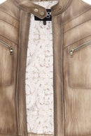 Jody Women's Beige Natural Short Leather Jacket | Derimod Jody Women's Beige Natural Short Leather Jacket | Derimod