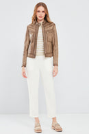 Jody Women's Beige Natural Short Leather Jacket | Derimod Jody Women's Beige Natural Short Leather Jacket | Derimod
