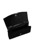 Women's Black Chain Strap Patterned Clutch Bag | Derimod Women's Black Chain Strap Patterned Clutch Bag | Derimod