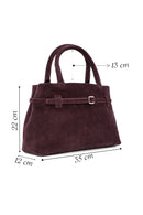 Women's Burgundy Suede Leather Classic Handbag | Derimod Women's Burgundy Suede Leather Classic Handbag | Derimod