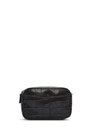 Women's Black Printed Mini Leather Crossbody Bag | Derimod Women's Black Printed Mini Leather Crossbody Bag | Derimod