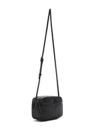 Women's Black Printed Mini Leather Crossbody Bag | Derimod Women's Black Printed Mini Leather Crossbody Bag | Derimod