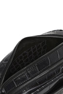 Women's Black Printed Mini Leather Crossbody Bag | Derimod Women's Black Printed Mini Leather Crossbody Bag | Derimod