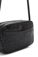 Women's Black Printed Mini Leather Crossbody Bag | Derimod Women's Black Printed Mini Leather Crossbody Bag | Derimod