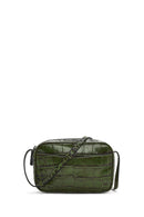 Women's Green Printed Mini Leather Crossbody Bag | Derimod Women's Green Printed Mini Leather Crossbody Bag | Derimod