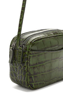 Women's Green Printed Mini Leather Crossbody Bag | Derimod Women's Green Printed Mini Leather Crossbody Bag | Derimod