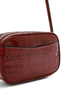 Women's Burgundy Printed Mini Leather Crossbody Bag | Derimod Women's Burgundy Printed Mini Leather Crossbody Bag | Derimod