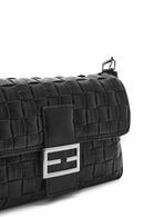 Kadın Siyah Örgü Desenli Uzun Askılı Omuz Çantası | Derimod Kadın Siyah Örgü Desenli Uzun Askılı Omuz Çantası | Derimod