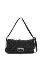 Kadın Siyah Örgü Desenli Uzun Askılı Omuz Çantası | Derimod Kadın Siyah Örgü Desenli Uzun Askılı Omuz Çantası | Derimod