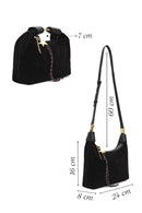 Women's Black Long Strap Suede Leather Mini Handbag | Derimod Women's Black Long Strap Suede Leather Mini Handbag | Derimod