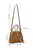 Kadın Taba Uzun Askılı Aksesuarlı Süet Deri Kol Çantası | Derimod Kadın Taba Uzun Askılı Aksesuarlı Süet Deri Kol Çantası | Derimod