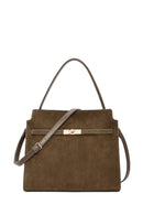 Kadın Haki Uzun Askılı Süet Deri Klasik Omuz Çantası | Derimod Kadın Haki Uzun Askılı Süet Deri Klasik Omuz Çantası | Derimod