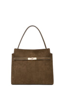 Kadın Haki Uzun Askılı Süet Deri Klasik Omuz Çantası | Derimod Kadın Haki Uzun Askılı Süet Deri Klasik Omuz Çantası | Derimod