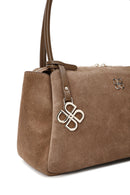 Women's Tan Suede Leather Shoulder Bag | Derimod Women's Tan Suede Leather Shoulder Bag | Derimod