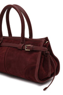 Kadın Bordo Uzun Askılı Süet Deri Kol Çantası | Derimod Kadın Bordo Uzun Askılı Süet Deri Kol Çantası | Derimod