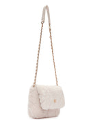 Women's Beige Chain Strap Plush Shoulder Bag | Derimod Women's Beige Chain Strap Plush Shoulder Bag | Derimod