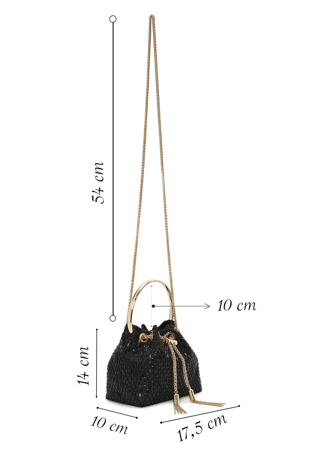 Kadın Siyah Taşlı Uzun Askılı Mini Çapraz Çanta