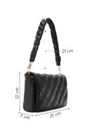 Women's Black Knitted Shoulder Bag with Printed Straps | Derimod Women's Black Knitted Shoulder Bag with Printed Straps | Derimod