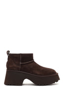 Women's Brown Thick Soled Suede Leather Teddy Boots | Derimod Women's Brown Thick Soled Suede Leather Teddy Boots | Derimod