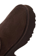 Women's Brown Thick Soled Suede Leather Teddy Boots | Derimod Women's Brown Thick Soled Suede Leather Teddy Boots | Derimod