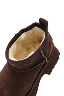 Women's Brown Thick Soled Suede Leather Teddy Boots | Derimod Women's Brown Thick Soled Suede Leather Teddy Boots | Derimod