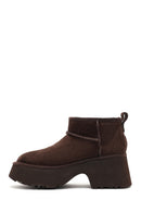 Women's Brown Thick Soled Suede Leather Teddy Boots | Derimod Women's Brown Thick Soled Suede Leather Teddy Boots | Derimod