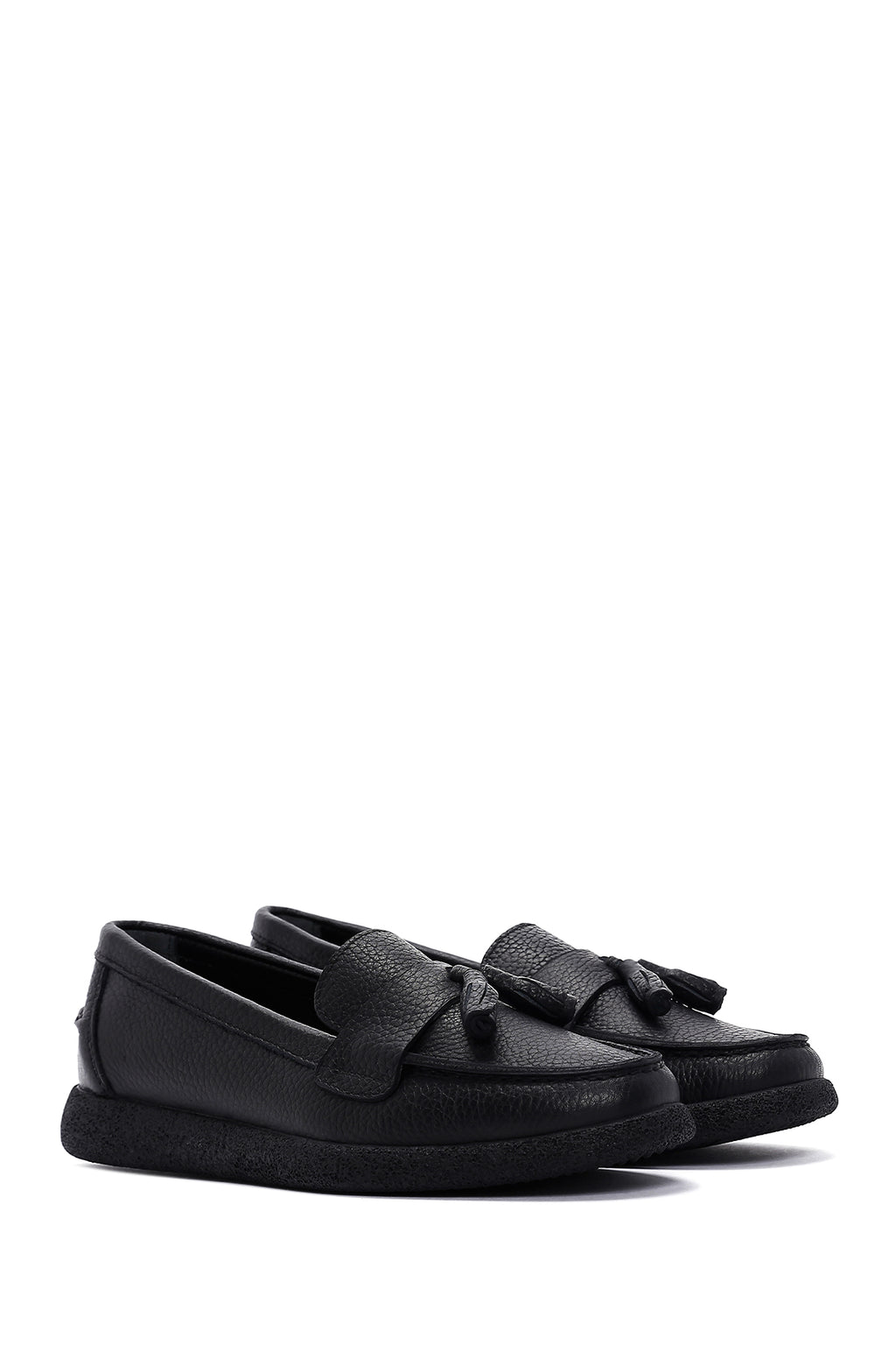 Kadın Siyah Püsküllü Deri Comfort Loafer