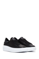 Kadın Siyah Bağcıklı Kalın Taban Deri Sneaker | Derimod Kadın Siyah Bağcıklı Kalın Taban Deri Sneaker | Derimod
