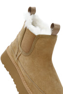 Women's Brown Thick Soled Fur Suede Leather Boots | Derimod Women's Brown Thick Soled Fur Suede Leather Boots | Derimod