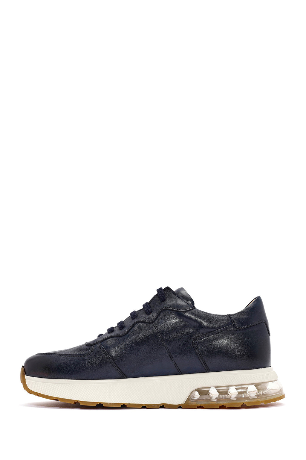 Erkek Lacivert Bağcıklı Deri Sneaker