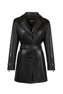 Rhoda(Plus) Kadın Siyah Yaka Kürklü Geniş Kalıp Deri Kaban | Derimod Rhoda(Plus) Kadın Siyah Yaka Kürklü Geniş Kalıp Deri Kaban | Derimod