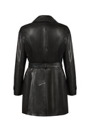 Rhoda(Plus) Kadın Siyah Yaka Kürklü Geniş Kalıp Deri Kaban | Derimod Rhoda(Plus) Kadın Siyah Yaka Kürklü Geniş Kalıp Deri Kaban | Derimod