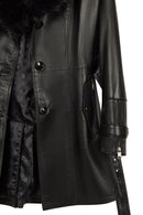 Rhoda(Plus) Kadın Siyah Yaka Kürklü Geniş Kalıp Deri Kaban | Derimod Rhoda(Plus) Kadın Siyah Yaka Kürklü Geniş Kalıp Deri Kaban | Derimod