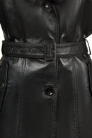 Rhoda(Plus) Kadın Siyah Yaka Kürklü Geniş Kalıp Deri Kaban | Derimod Rhoda(Plus) Kadın Siyah Yaka Kürklü Geniş Kalıp Deri Kaban | Derimod