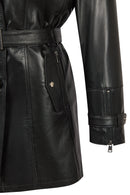 Rhoda(Plus) Kadın Siyah Yaka Kürklü Geniş Kalıp Deri Kaban | Derimod Rhoda(Plus) Kadın Siyah Yaka Kürklü Geniş Kalıp Deri Kaban | Derimod